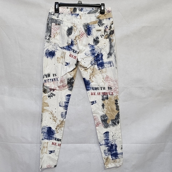 Simon Chang Graffiti Jeans Multicolored 97% Cotton 3% Spandex Sz 6 - Picture 3 of 8